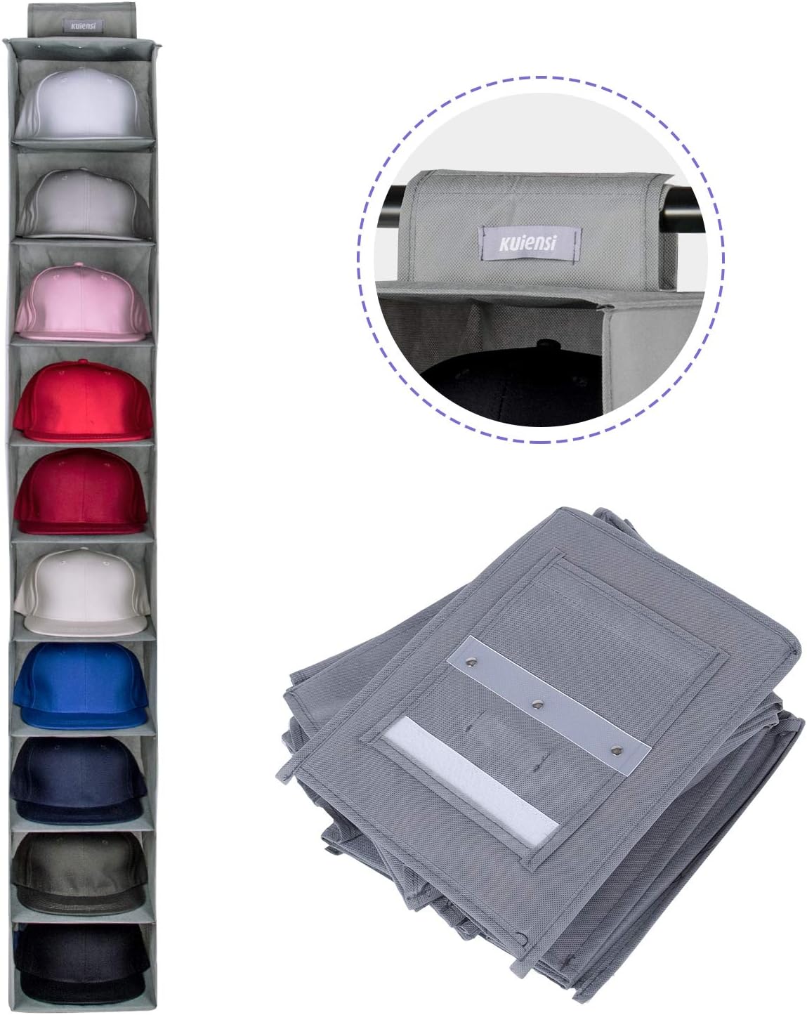 Hat Storage Racks Organizer, 10 Shelf Hanging Closet Holder for Baseball Caps, Using a Monolithic PP Plate Sheet and Customized Dimensions Fit Protect Your Hats and Keep its Shape (light gray)