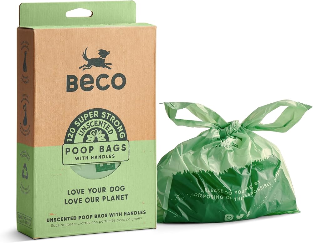 Beco Dog Poo Bags 120 Count Thick With Handles Unscented Large Bags