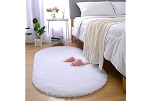 Merelax Soft Shaggy Rug for Kids Bedroom, Oval 2.6'x5.3' White Plush Fluffy Carpets for Living Room, Furry Carpet for Teen Girls Room, Anti-Skid Fuzzy Comfy Rug for Nursery Decor Cute Baby Play Mat
