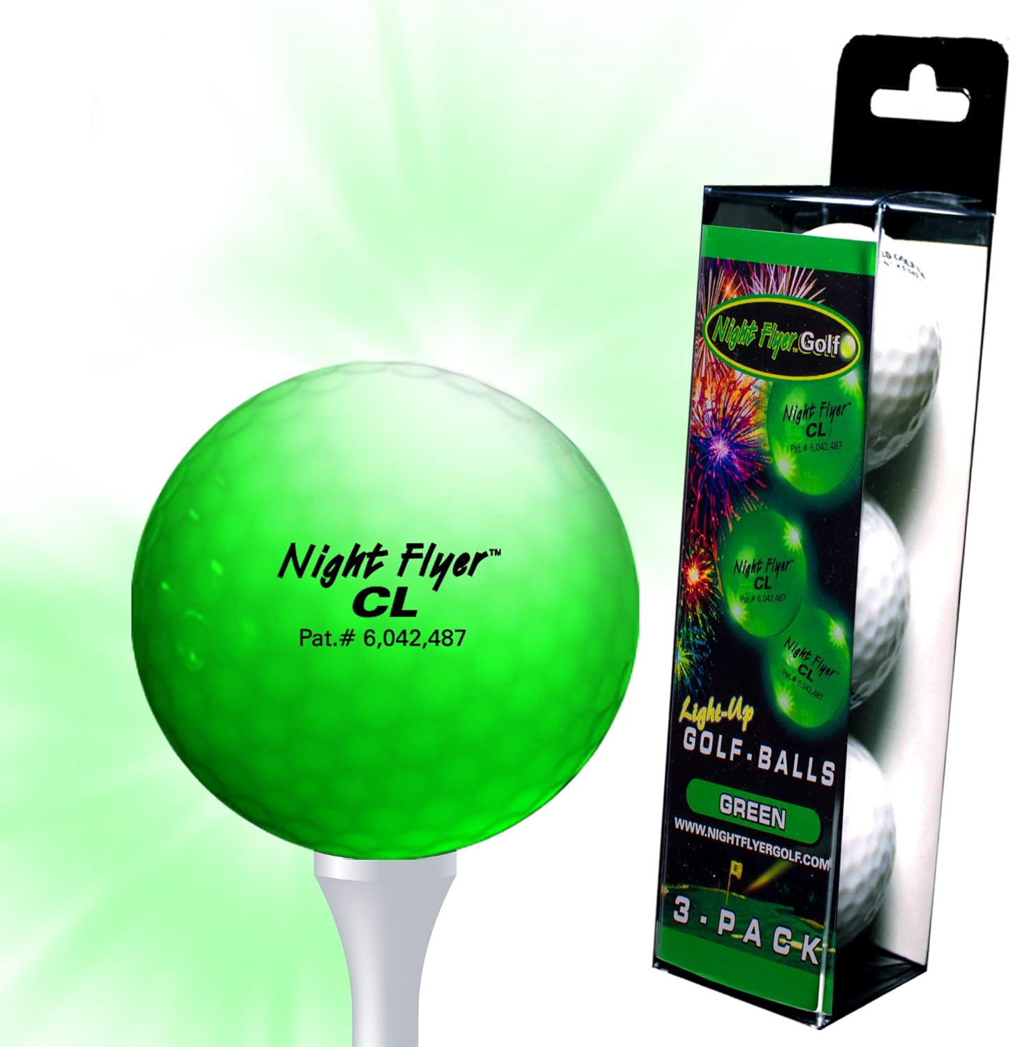 3Pack Green LED Light Up Golf Balls for Dark Time Night