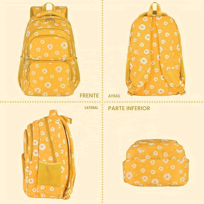 Mochila escolar para raparigas, adolescentes, mulheres, mochila escolar, conjunto de mochila escolar para raparigas, escola, tempo livre, com saco e mala para almoço, amarela, mochila para crianças — foto 8 de 8