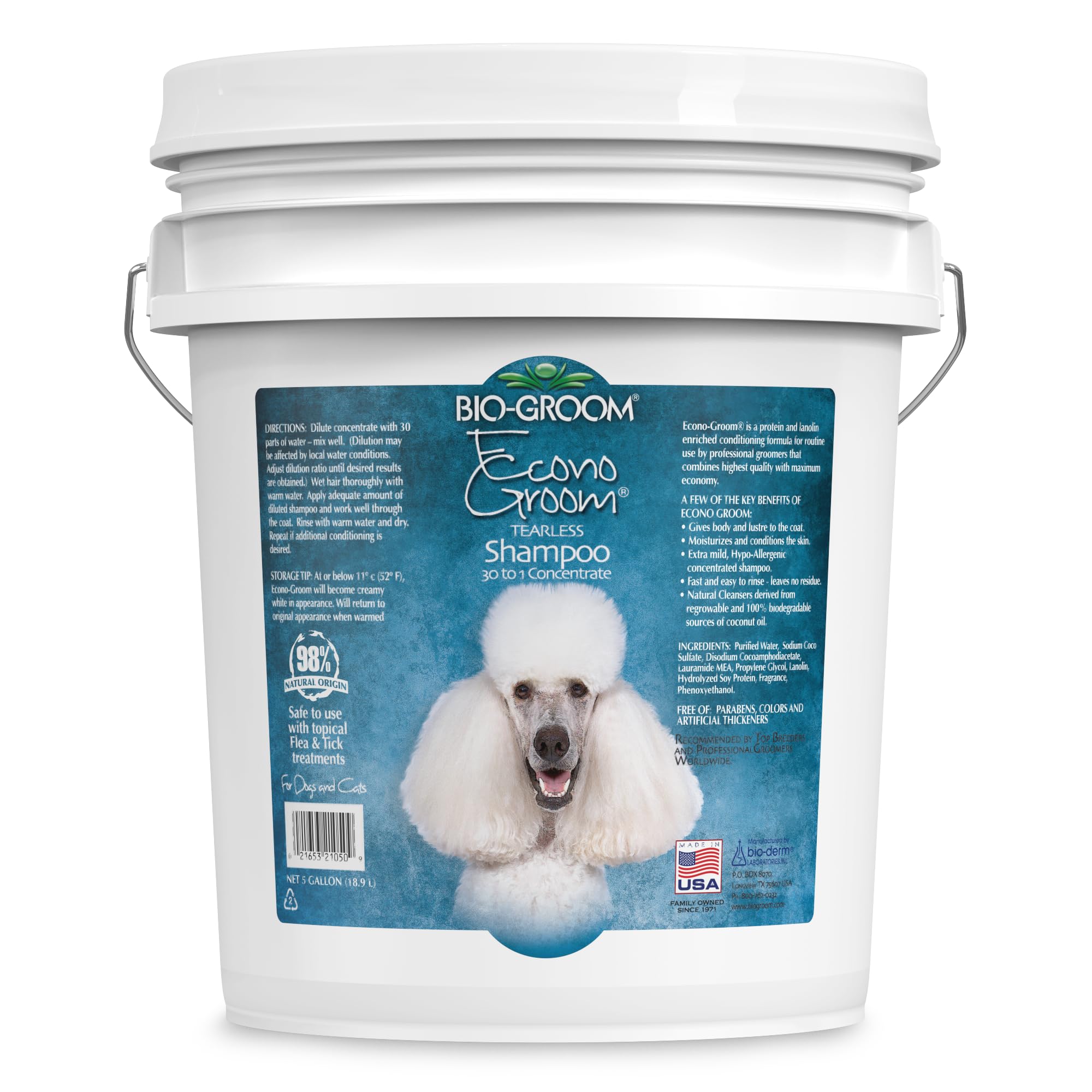 Photo 1 of Bio-Groom Econo Groom Tearless Shampoo 30 to 1 Concentrate - Dog Bathing Supplies, Cruelty-Free, Made in USA, Hypoallergenic - 5 Gallons