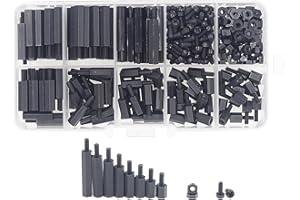 HVAZI 320pcs M2.5 Nylon Hex Spacer Standoffs Screws Nuts Assortment Kit; Male-Female(Black)