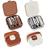 Nail Clippers and Beauty Tool Portable Set, Cuticle Nail Care Tools, 7pcs Stainless Steel Grooming Kit, Suitable for Home, Workplace, Outdoor Travel, Gift Giving, Salon., Beige+Brown