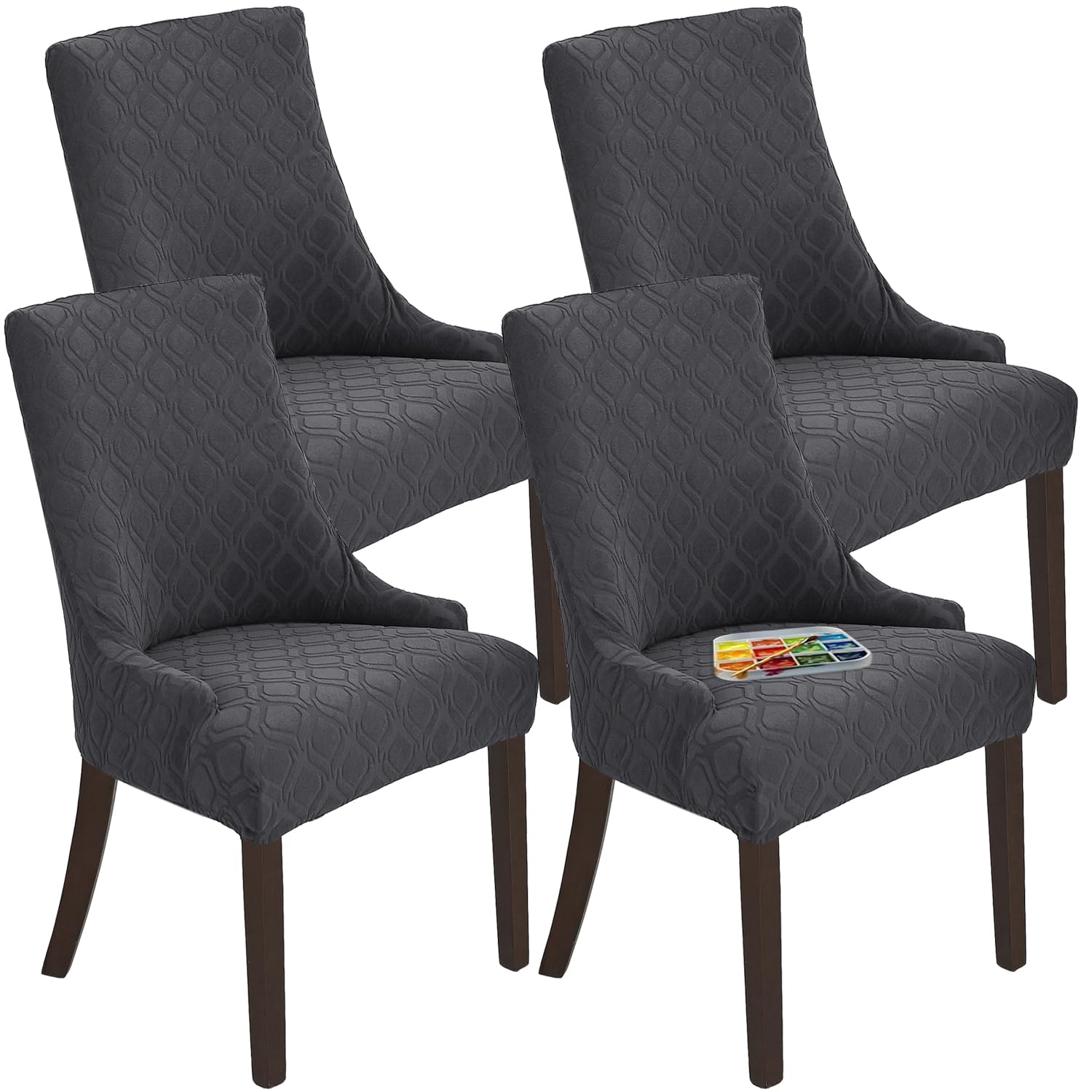 Photo 1 of KELUINA Wingback Dining Chair Covers, Reusable Accent Chair Covers Slipcover with Arms, Remove Washable Dining Chair Protector Covers for Dining Room (Set of 4, Dark Grey)