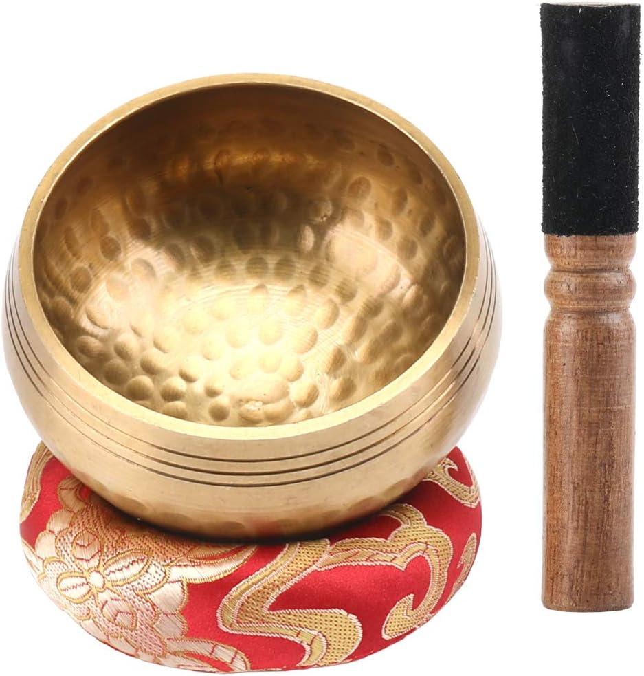 EKKONG Original Tibetan Singing Bowl Set, Handmade, With Leather Clapper and Cushion, for Yoga Prayers, Massage, Healing, Decoration