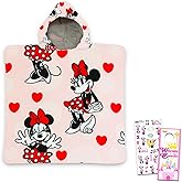 Minnie Mouse Hooded Towel Set for Kids - Bath Towel Poncho Bundle With Stickers | Bathroom Set for Girls Boys