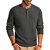 PJ PAUL JONES Men's Henley Long Sleeve Sweaters Solid Color Soft Warm Pullover Sweaters