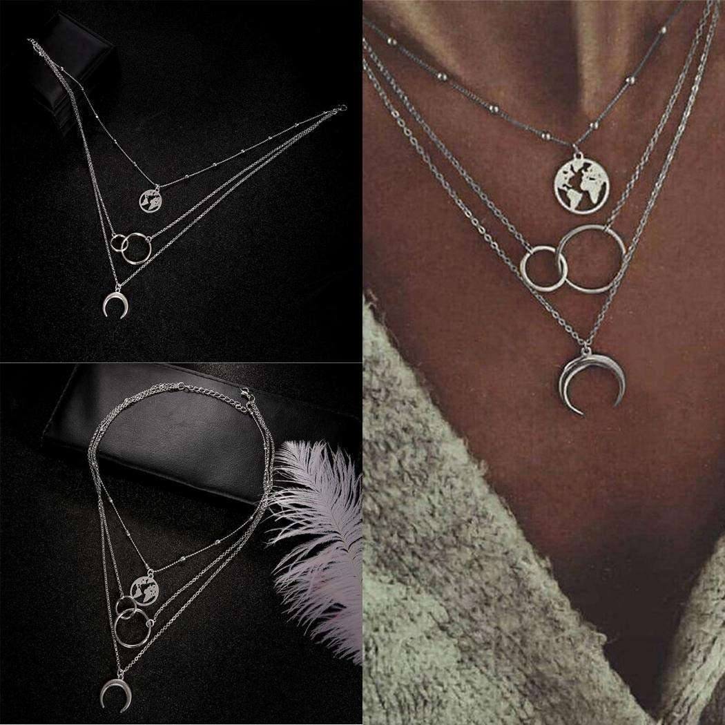 Linselles Women Multilayer Necklace Elegant Fashion Boho Style Star Moon Multilayer Pendant Chain Necklace Necklaces