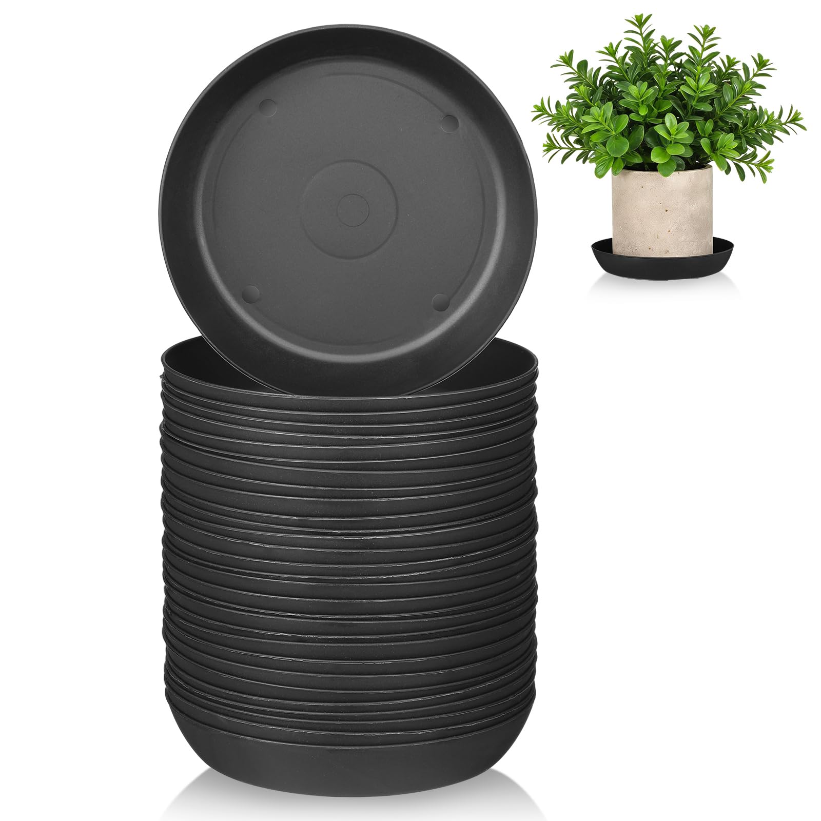 UPKOCH 30 Pieces Plastic Flower Pot Saucer Round Plant Pot Saucer Plastic Plant Pot Saucer for Plant Pot Flower Pot Tray Flower Box Balcony Box (Black)
