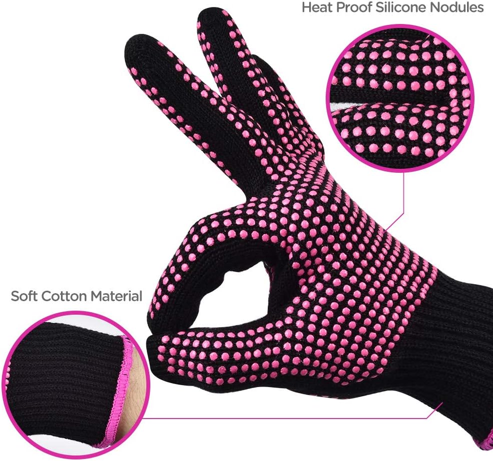 Sopito Heat Resistant Gloves for Hair Styling 2 pcs Professional Heatproof Glove Mitts with Silicone Nodules for Hair Tools Curling Iron Wand - Image 5