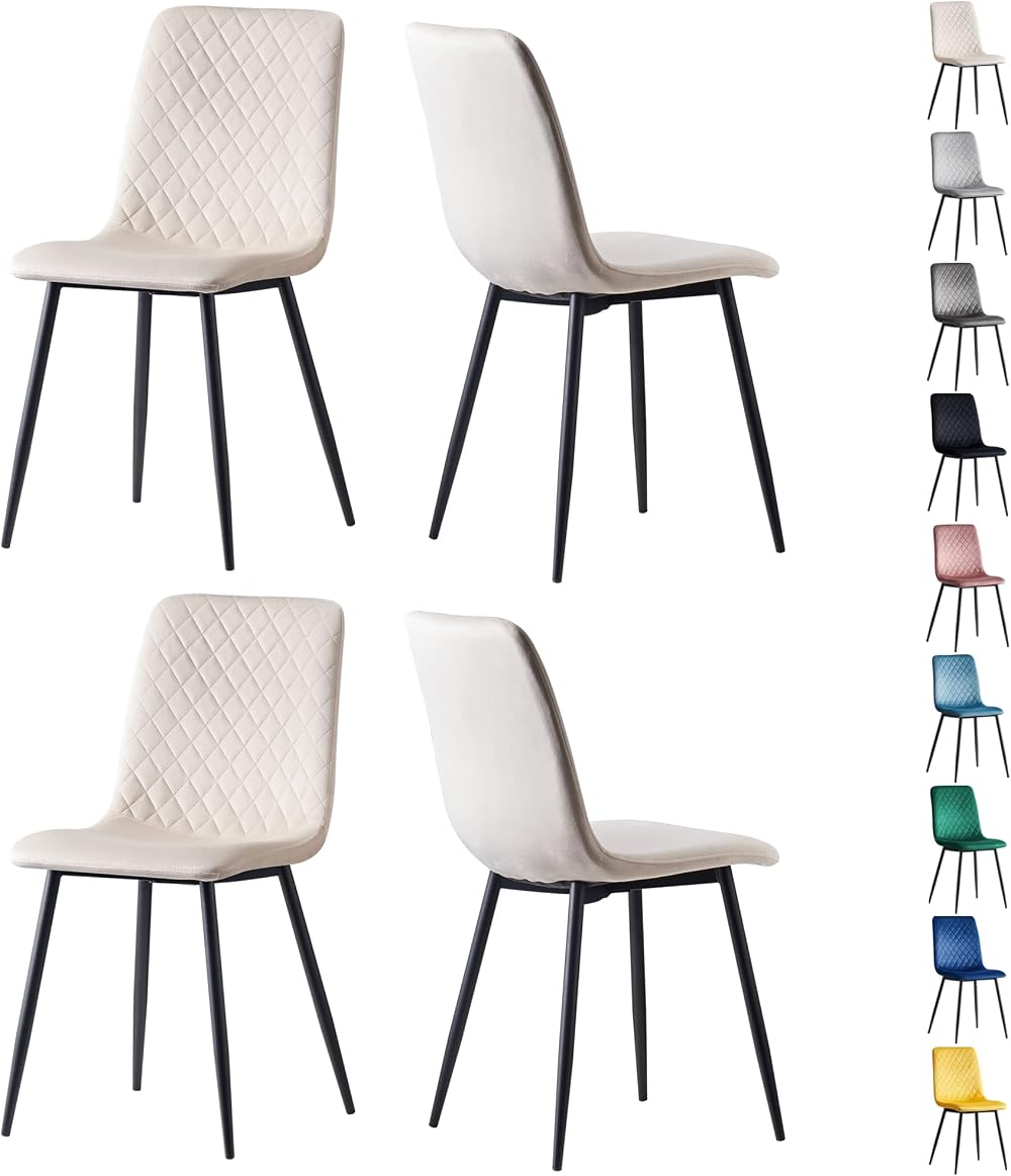 mcc direct Set of 4 Velvet Dining Chairs with Metal Legs - Beige