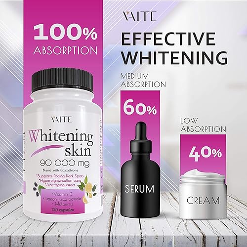 VAITE Glutathione Whitening Pills - Dark Spots & Acne Scar Remover - 90000mg - Vegan Skin Bleaching Pills with Anti-Aging & Antioxidant Effect - 120 Capsules (2 Pack) in Kenya | Whizz Multiple Vitamin-Mineral Supplements VAITE Glutathione Whitening Pills - Dark Spots & Acne Scar Remover - 90000mg - Vegan Skin Bleaching Pills with Anti-Aging & Antioxidant Effect - 120 Capsules (2 Pack) in Kenya | Whizz Multiple Vitamin-Mineral Supplements