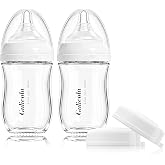 Gulicola Natural Glass Baby Bottle, 5 oz, 2 Pack, White | For Breastfeeding Babies, Newborn, Anti-Colic, Slow Flow Nipple, 0-3 Months