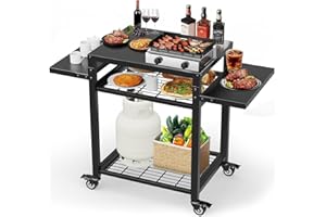 Yozoia Outdoor Grill Table, Movable Grill Cart for Blackstone Griddle, Pizza Oven Stand for Onni, Kitchen Cooking Prep Table BBQ Cart for Party, Bar, Camping