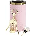 Paris Hilton Wine Bottle Chiller Set, Insulated Double Wall Chiller, Gold Winged Corkscrew Wine Bottle Opener, Diamond Wine Stopper, 3-Piece Set, Pink