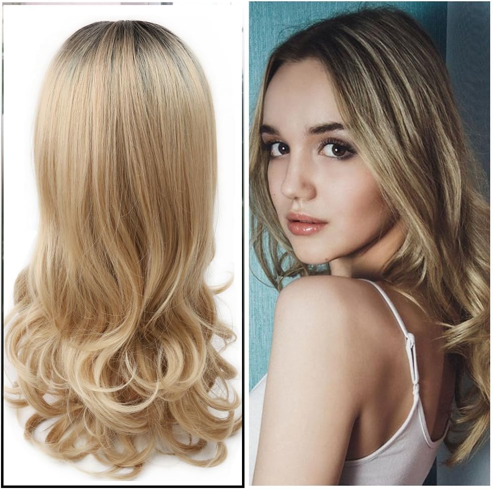 Lady Miranda Ombre Wig Brown to Blonde High Density Heat Resistant Synthetic Hair Weave Full Wigs for Women (Brown&Blonde)