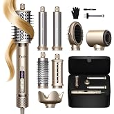 Tqcir 8 in 1 Hot Air Styler, Powerful Hair Dryer Brush with AutoWrap Curler | Anti-Frizz Blow Dryer for Fast Drying Curling S