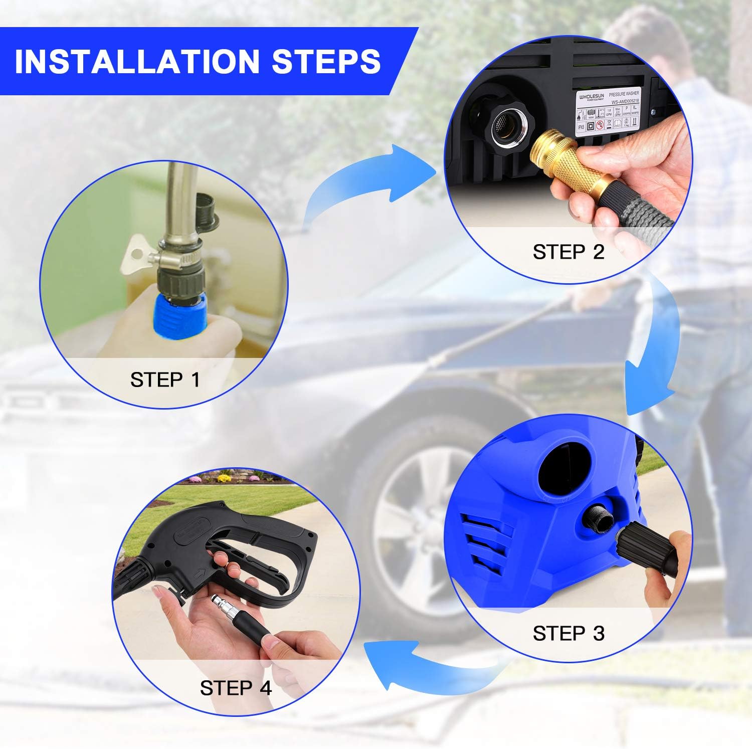 WHOLESUN 3000PSI Electric Pressure Washer 2.4GPM 1600W Power Washer with Hose Reel and Brush Blue : Garden & Outdoor