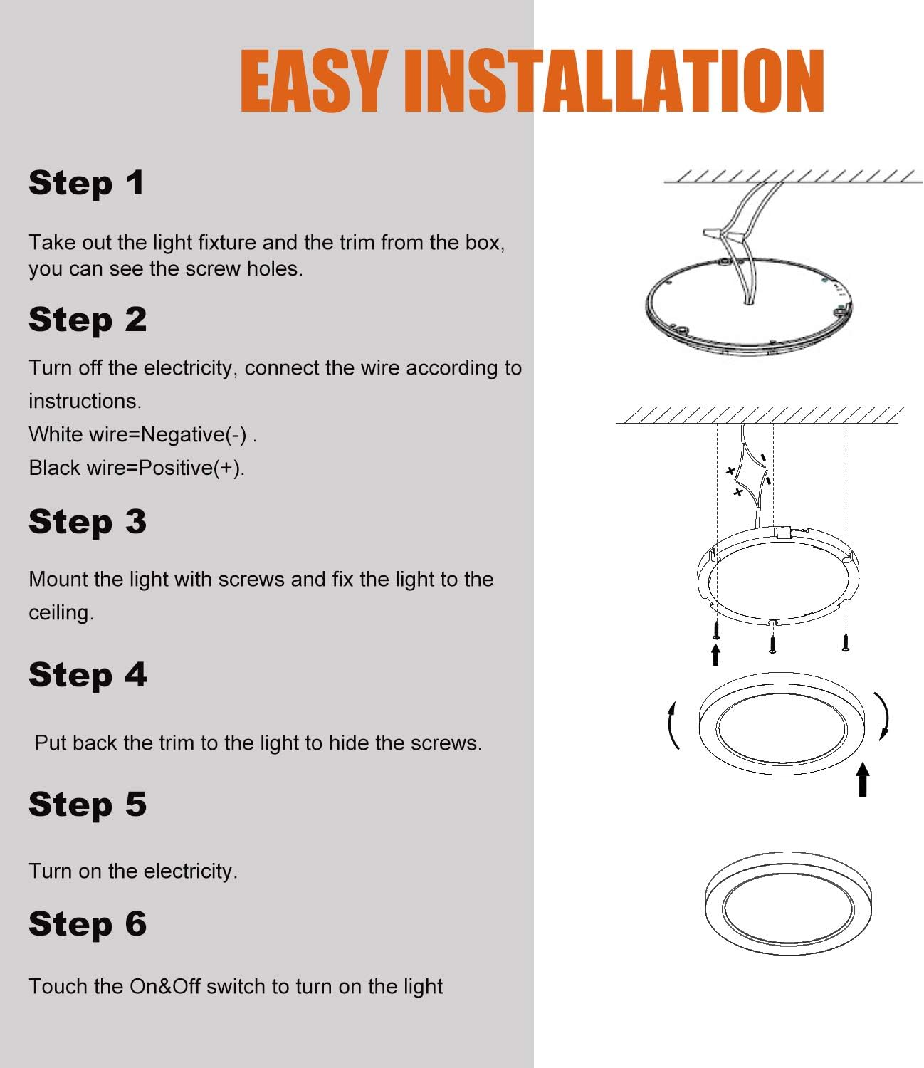 2 Color Temp 3000K / 4000K Dimmable Surface Mount RV Dome Light with