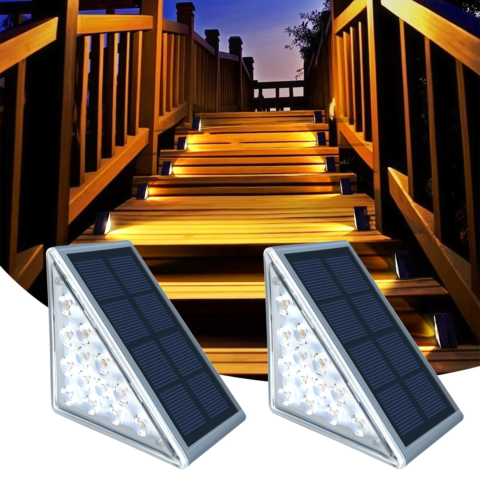 TOTHDATE 2PCS Solar Step Lights Warmwhite Light, 13LEDS Solar Stair Lighting Outdoor Pathway Light IP67 Waterproof for Ground Front Porch Decor Yard Garden Walkways
