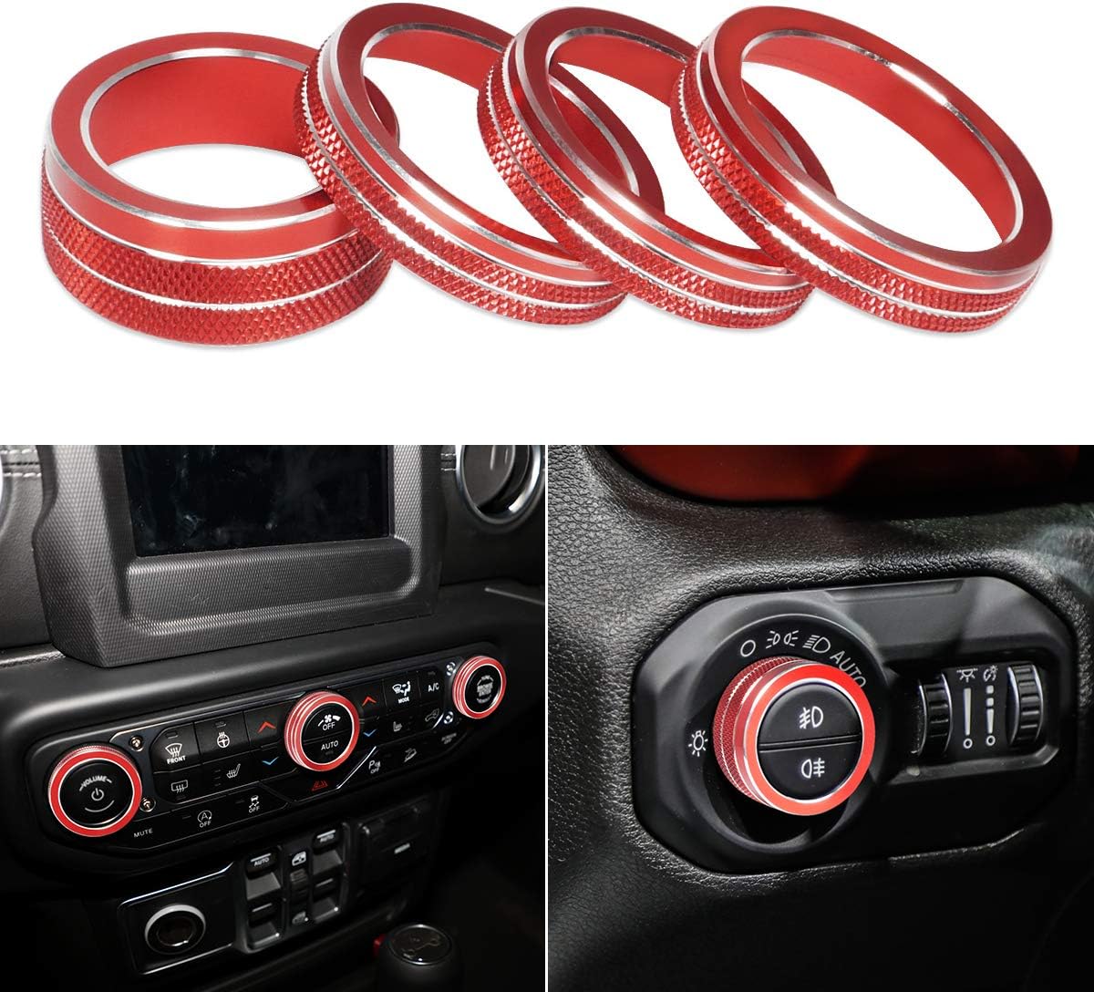 MLING Air Conditioner Switch Button Decoration Ring Compatible for Wrangler JL JLU Sahara Freedom Unlimited 2018 2019 2020