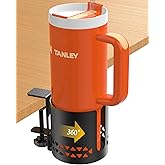 Sackei Deeper Desk Cup Holder Metal Under Desk, 360° Rotating PC Gaming Desk Accessories Anti-Spill Table Cup Holder Clamp on