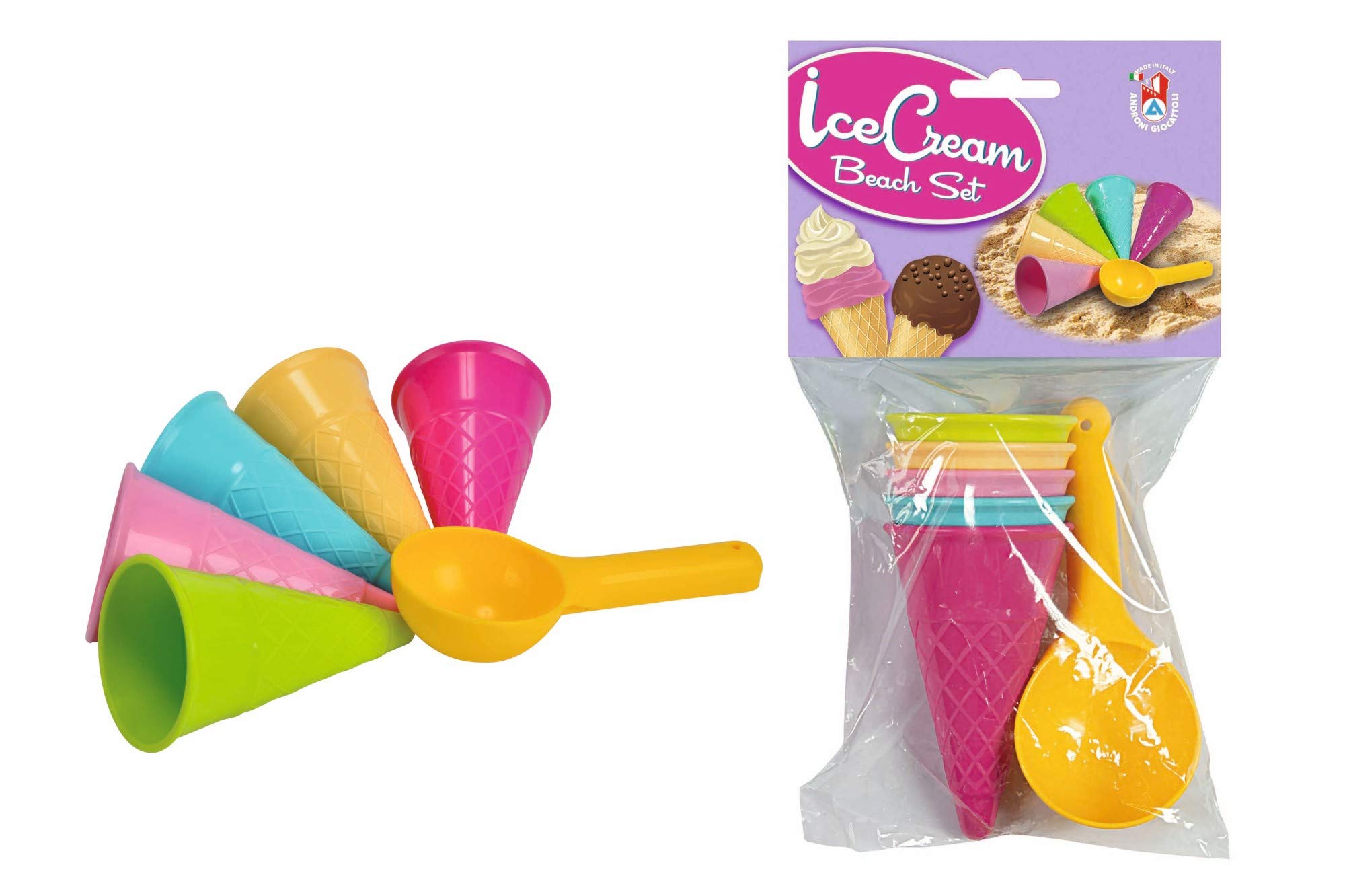 Simba Sandformen EIS – 6‑teiliges Sandspielzeug‑Set mit 5 Waffelformen & Portionierer, EIS‑Sandformen für Kinder, bunter Kunststoff, ca. 15 cm, ab 2 Jahren 6