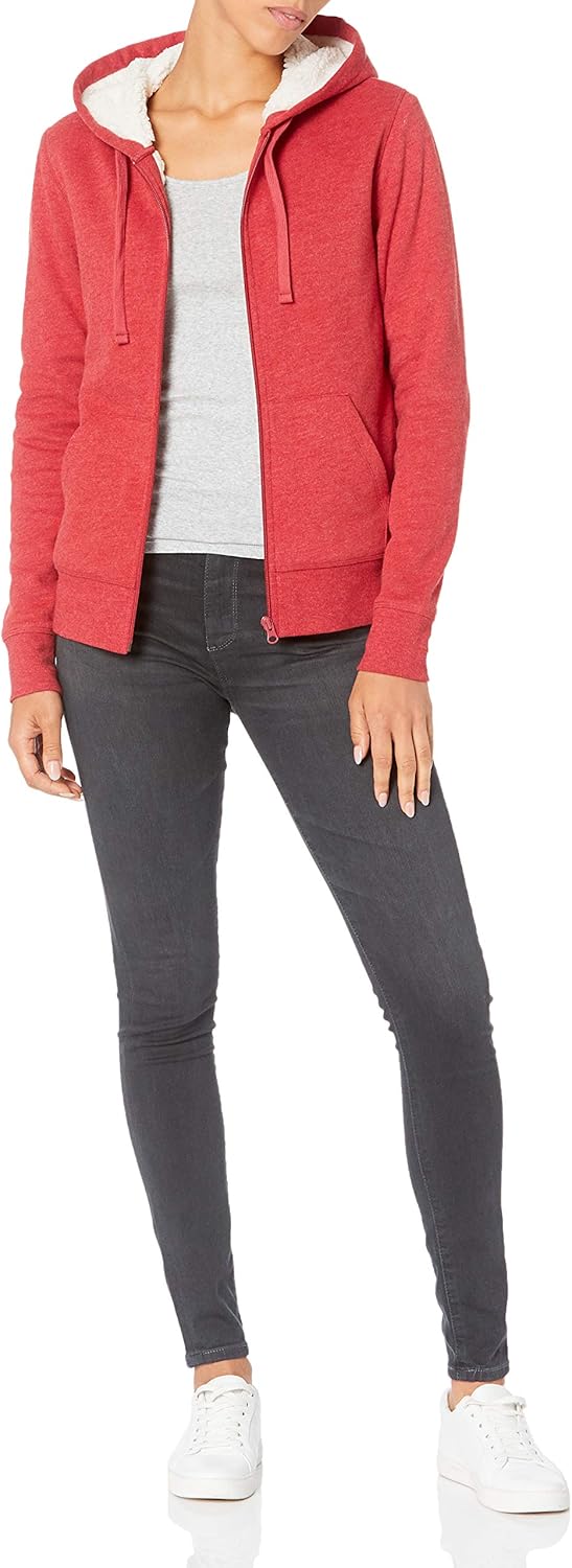  Essentials Women's Sherpa-Lined Fleece Full-Zip Hooded Jacket: Clothing