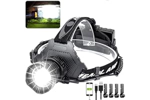 HOXIDA LED Rechargeable Headlamp 90000 High Lumen, XPH70 Brightest LED Work Headlight Zoomable, Waterproof, 90° Adjustable, 5 Modes Lightweight Head Lamp for Adult Camping, Hard Hat, Hunting