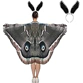 Remagr 2 Pcs Halloween Moth Butterfly Wings Cape Adult Costume with Feather Headband Moth Shawl for Women Halloween