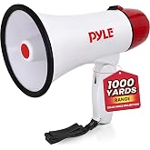 Pyle 20W Megaphone Bullhorn - 5.4'' x 8.6'' Portable Megaphone, Projection Range 1000 Sq. Yards, Voice Talking &amp; Siren Alert, Shoulder Strap, Battery Operated, (White)