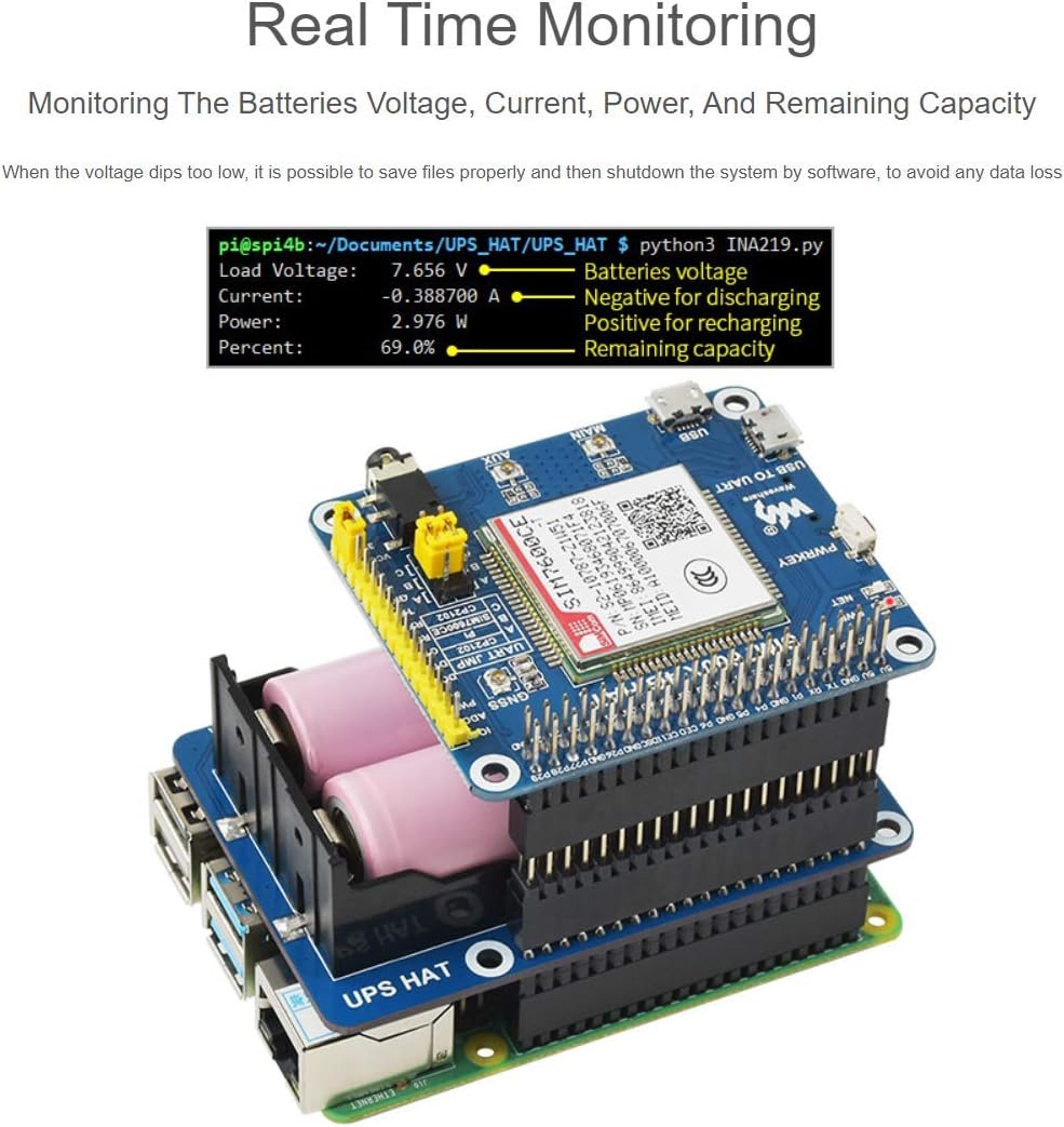 Waveshare UPS HAT for Raspberry Pi Uninterruptible Power Supply with