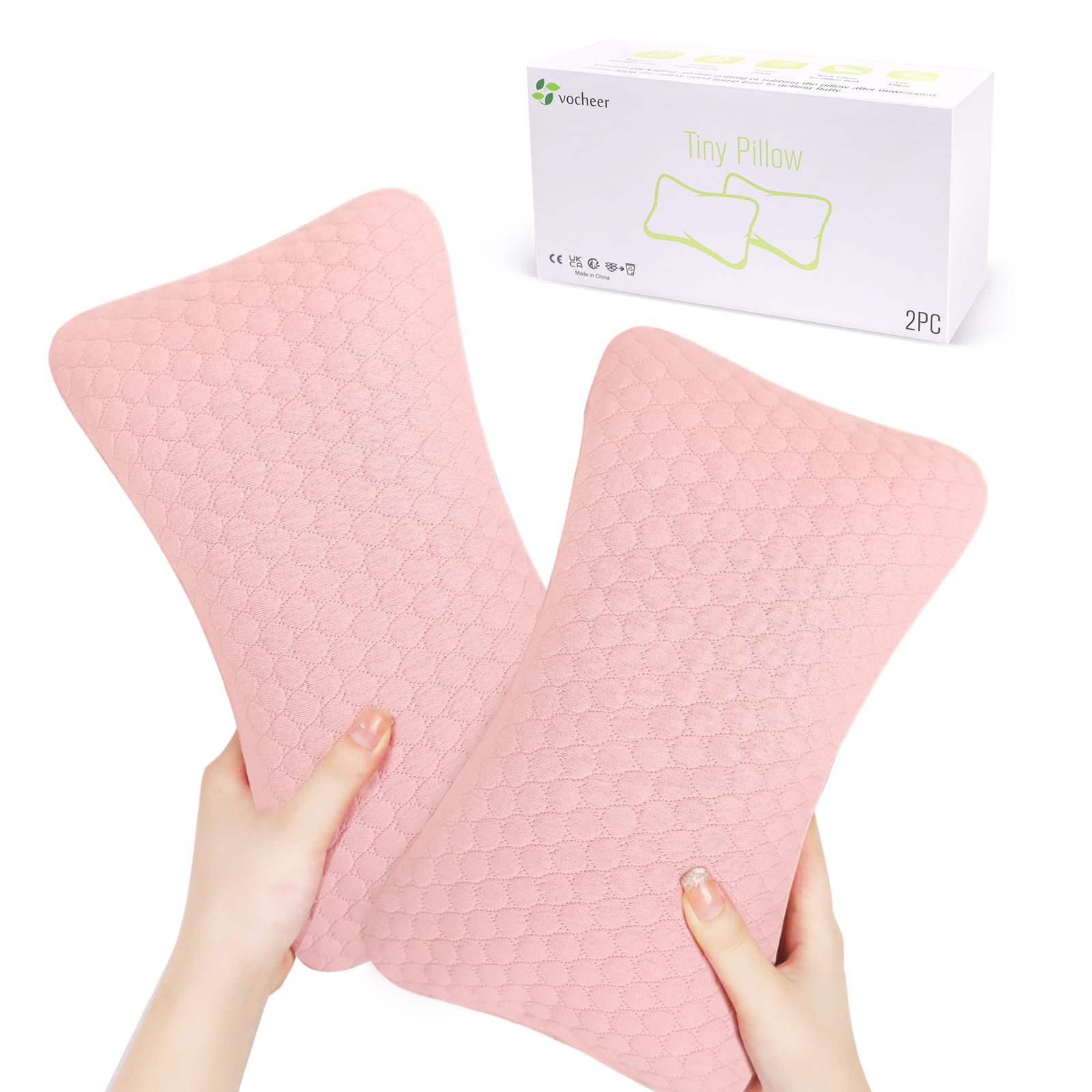 vocheer Small Pillows for Sleeping, 11"x 7" Mini Travel Pillow, Tiny Pillows for Neck, Wrist, Lumbar and Knee, Pets Pillow, Cotton, Machine Washable,Pink-2PC