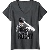Womens Rocky Shadow Boxing Portrait Logo V-Neck T-Shirt