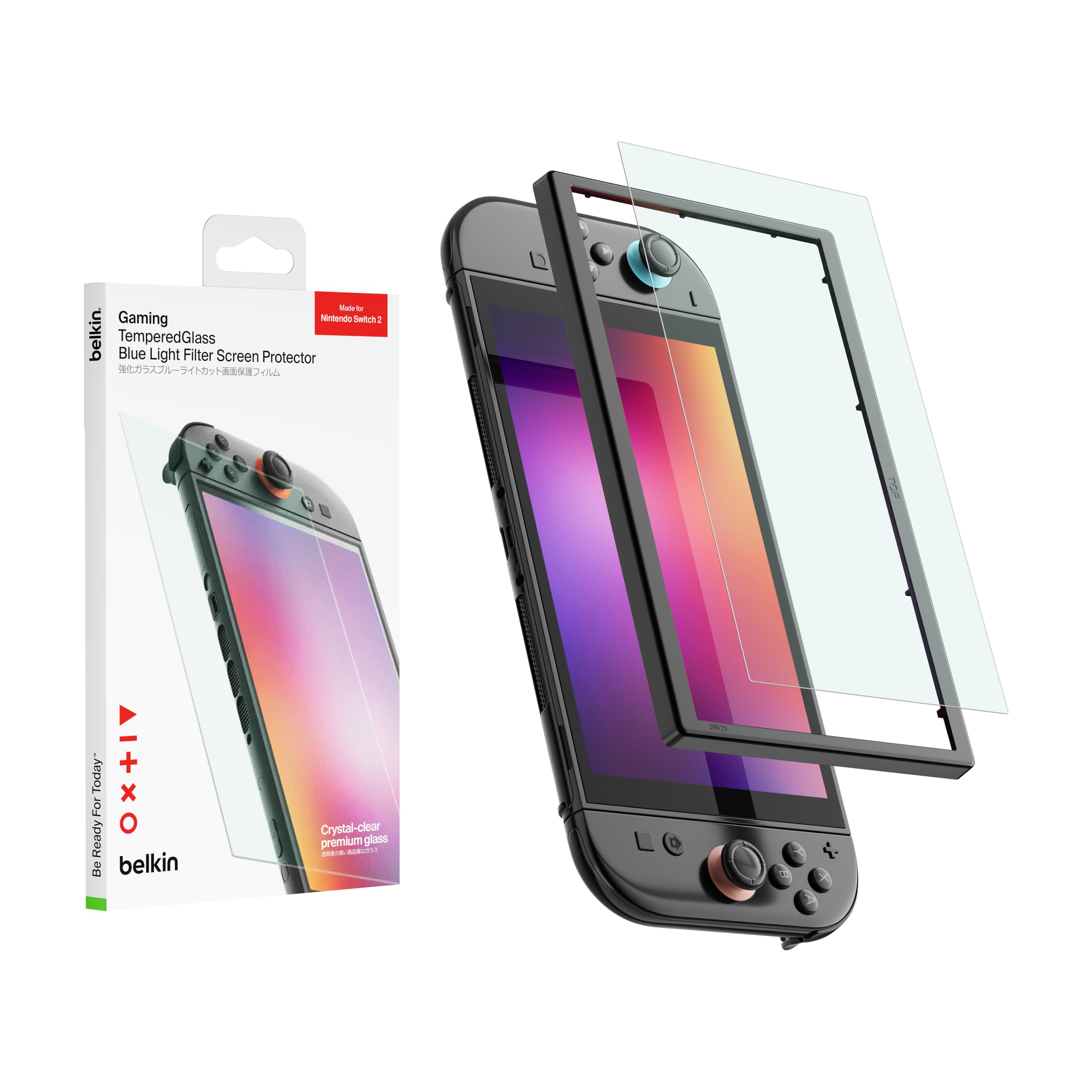Belkin TemperedGlass Screen Protector for Nintendo Switch 2 w/Blue Light Filter - 9H Hardness, Slim, Scratch-Resistant - Includes Easy Align Frame for Bubble Free Application - Gaming Essentials