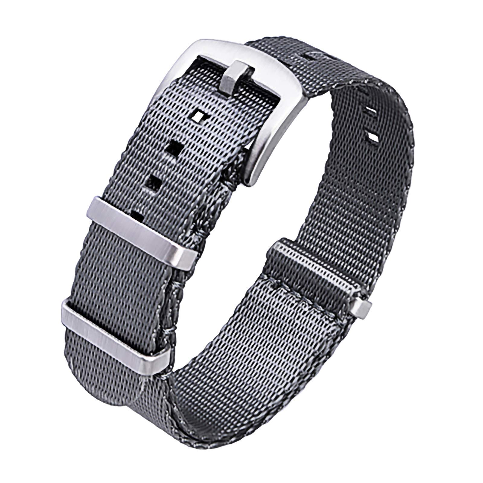 Ritche Military Ballistic Nylon Watch Strap Heavy Duty Buckle 18mm 20mm 22mm Premium Nylon Watch Strap for Men and Women, Grey/Silver., 20mm