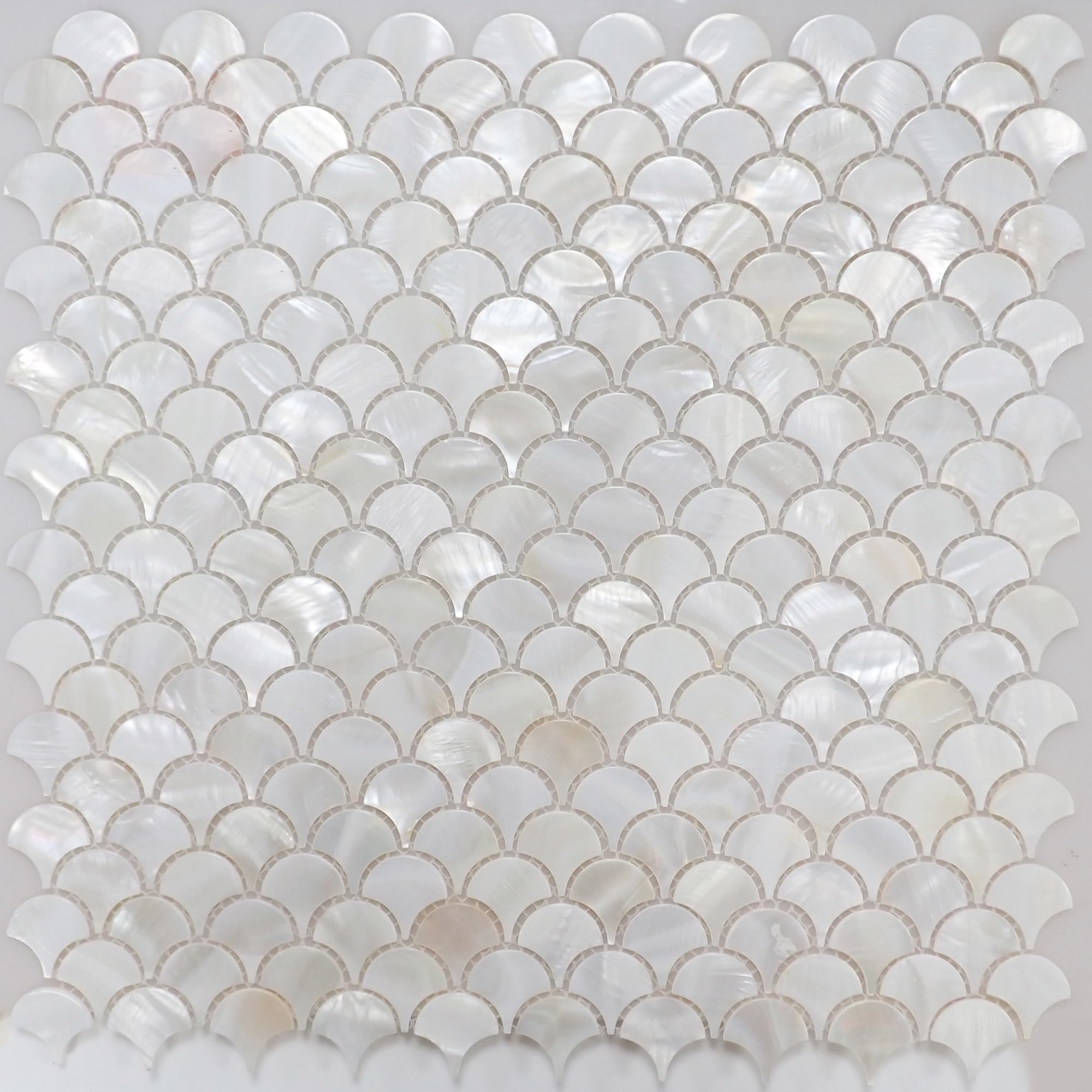 Incudo Pure White Mother of Pearl Fan Mosaic Tiles - 300x300mm, Pack of 4, Mesh Backing