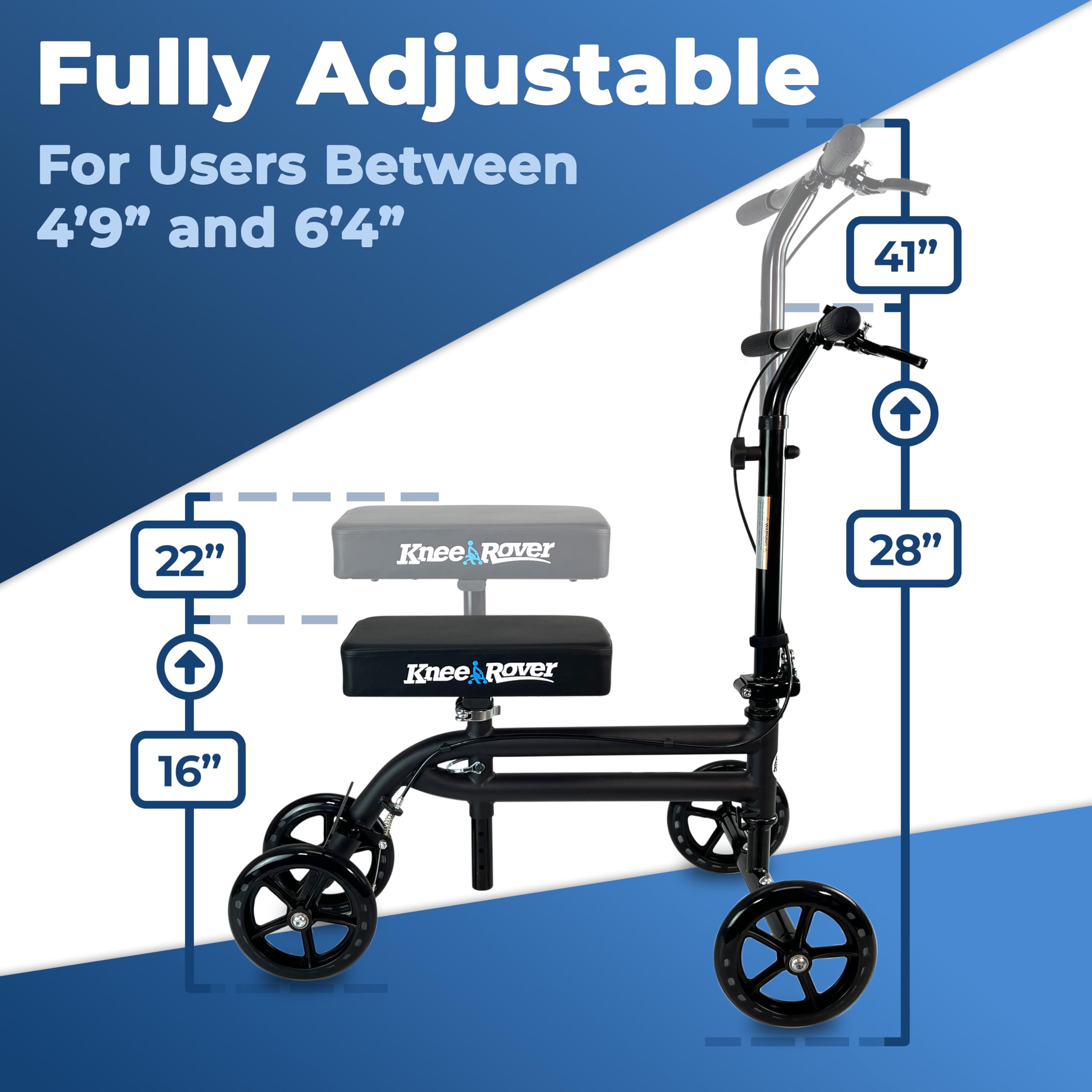 KneeRover Economy Knee Scooter Steerable Knee Walker for Adults for Foot Surgery, Broken Ankle, Foot Injuries - Foldable Knee Rover Scooter for Broken Foot Injured Leg Crutch (Black)