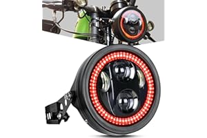 PKEDUO Motorcycle Headlight Housing with 5-3/4 5.75" LED Headlight Smoke Halo Red DRL Compatible with Shadow Buell Blast Cafe Racer Cruiser Motorbikes
