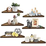 HORLIMER Floating Corner Shelves Set of 6, Rustic Wood Wall Shelves for Bathroom Kitchen Bedroom Living Room Office Nursery