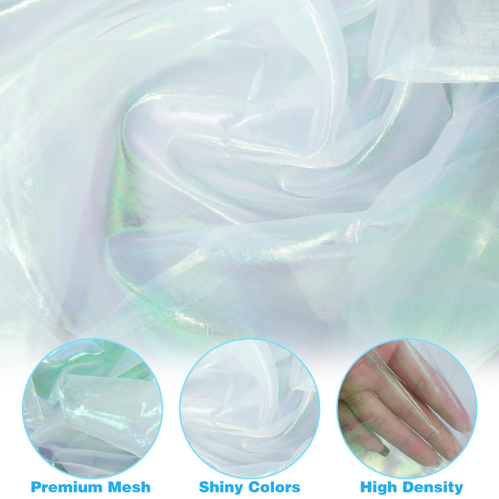 Magic Laser Holographic Fabric, 59in Iridescent Sequin Gradient Organza Lace for Wedding Photography Background Dress Party DIY Supplies, White