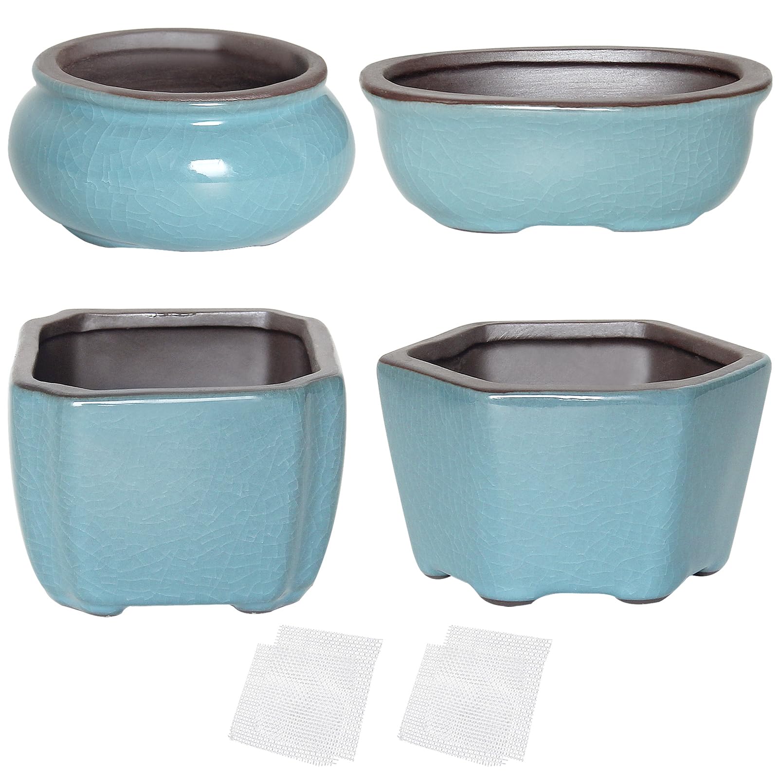 happy bonsai Mini Glazed Pots Value Set of 4, with 4 Soft Mesh Drainage Screens โ image 1