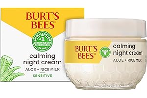 Burt's Bees Sensitive Hydrating Night Face Cream Face Moisturizer for Sensitive Skin with Aloe and Rice Milk, 98.9% Natural O