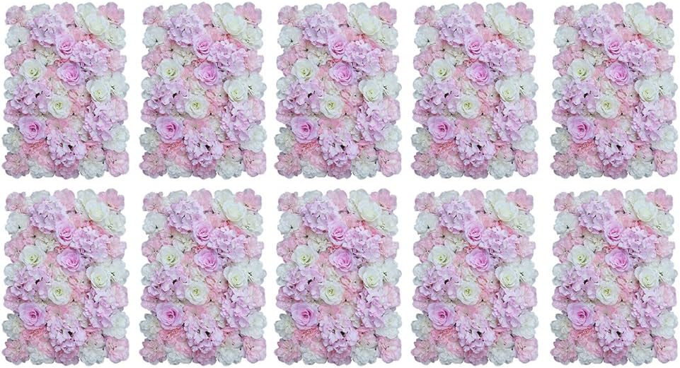 Homyl Pieces of 10 Artificial Floral Flower Wall Panel Wedding Venue Backdrop Pink White