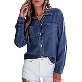 Sidefeel Women's Denim Shirts Button Down Jean Shacket Spring Outfit 2025 Long Sleeve Chambray Blouse Top