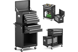 ERGOMASTER Rolling Tool Chest Cabinet Big Storage with Wheels and Lock Key, Portable Tool-Box Organizer with Sliding Drawers - 6 Drawers & Black