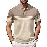 COOFANDY Men's Short Sleeve Polo Shirts Vintage Knitted Shirt Casual Button Down Golf Shirts