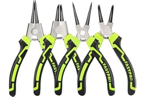 FASTPRO 4-Piece 7-inch Snap Ring Pliers Set, Internal/External Circlip Pliers Kit with Straight/Bent Jaw, Heavy Duty for Ring Remover Retaining