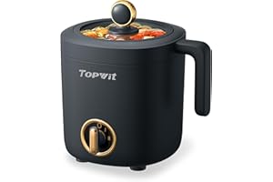 TOPWIT Hot Pot Electric Pot for Cooking, Ramen Cooker 1.2L, Non-Stick Portable Noodles Cooker for Pasta, Soup, Steak, Oatmeal, College Dorm Room Essentials, Shabu Shabu Pot with Power Adjustment, Grey